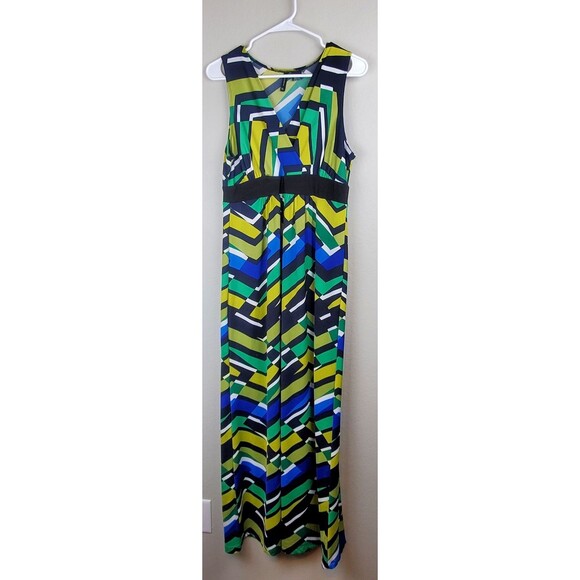 New Directions Size Medium Maxi Dress V-Neck Sleeveless Blue Green - Picture 1 of 8